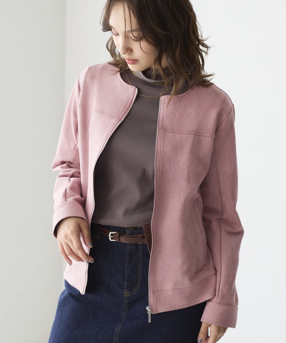 フェイクスエードノーカラーライダースジャケット＜大きいサイズ有