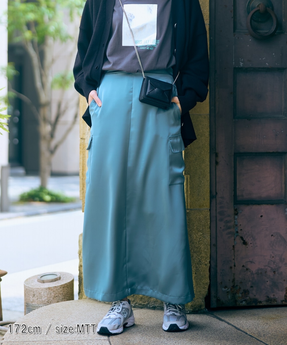 高身長 カーゴサテンロングスカート（トールサイズ）Essenave 通販