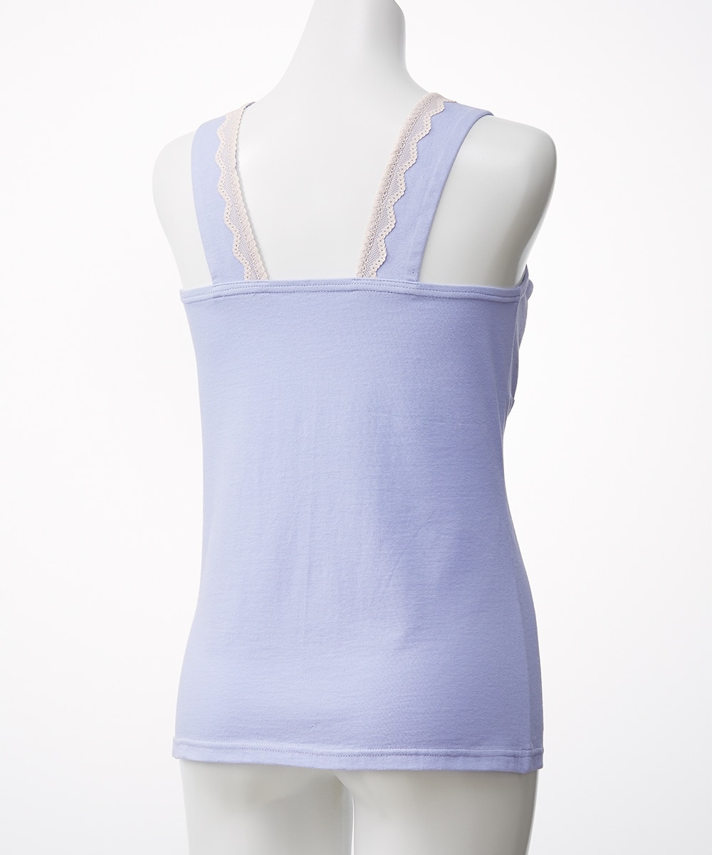 綿混 前開きソフトカップ付 肩ひも太いレースキャミソール 通販