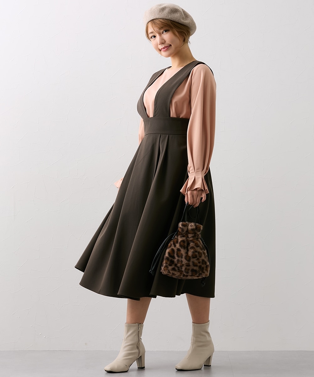 大きい胸専用】千鳥格子フレアジャンパースカート（ポケット付） 通販