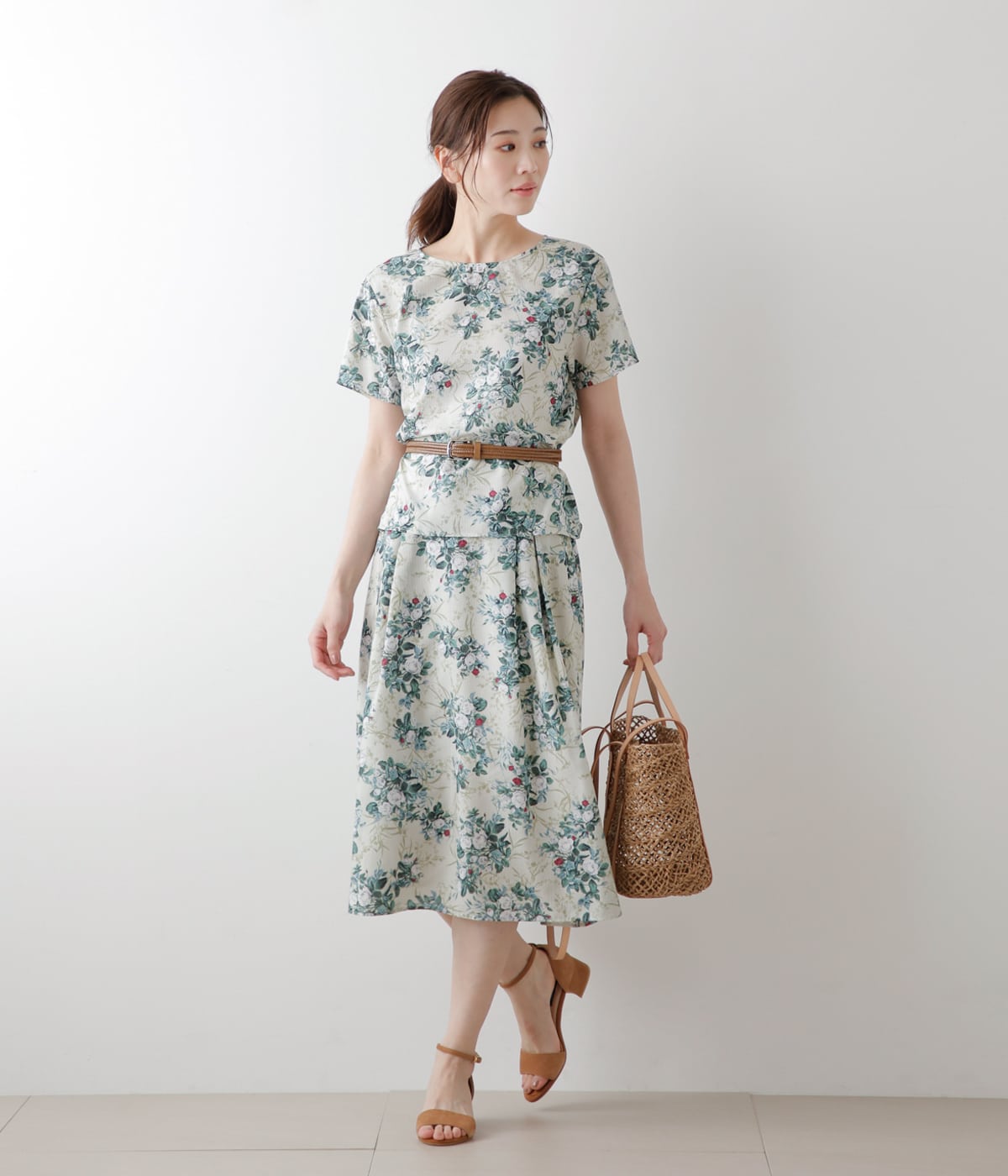 ブーケストライププリント タックフレアスカート(51212151-2024