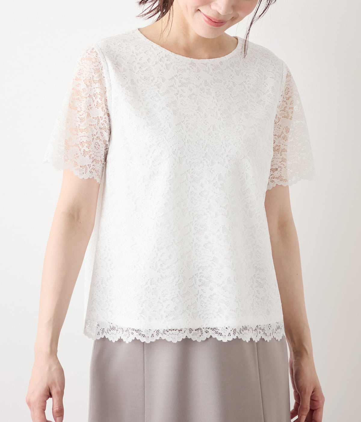 TR天竺フラワーレース 半袖プルオーバー(60856914-2025)｜ファッション