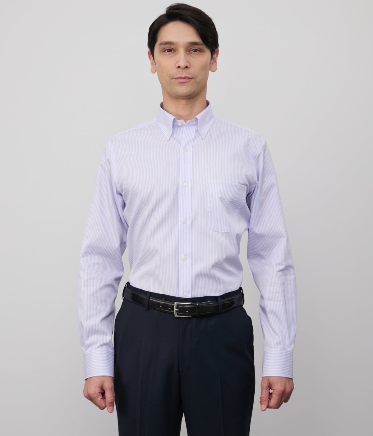 NY CARE FREE・SUPIMA COTTON オルタネイトストライプ 長袖ボタン