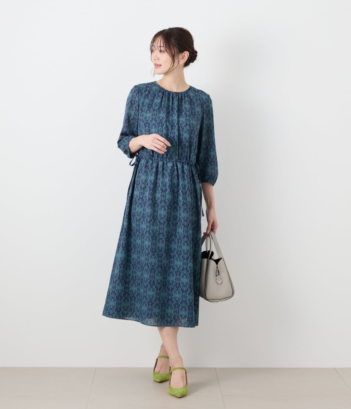 ミモザプリント ドロスト7分袖ワンピース(51445221-2025