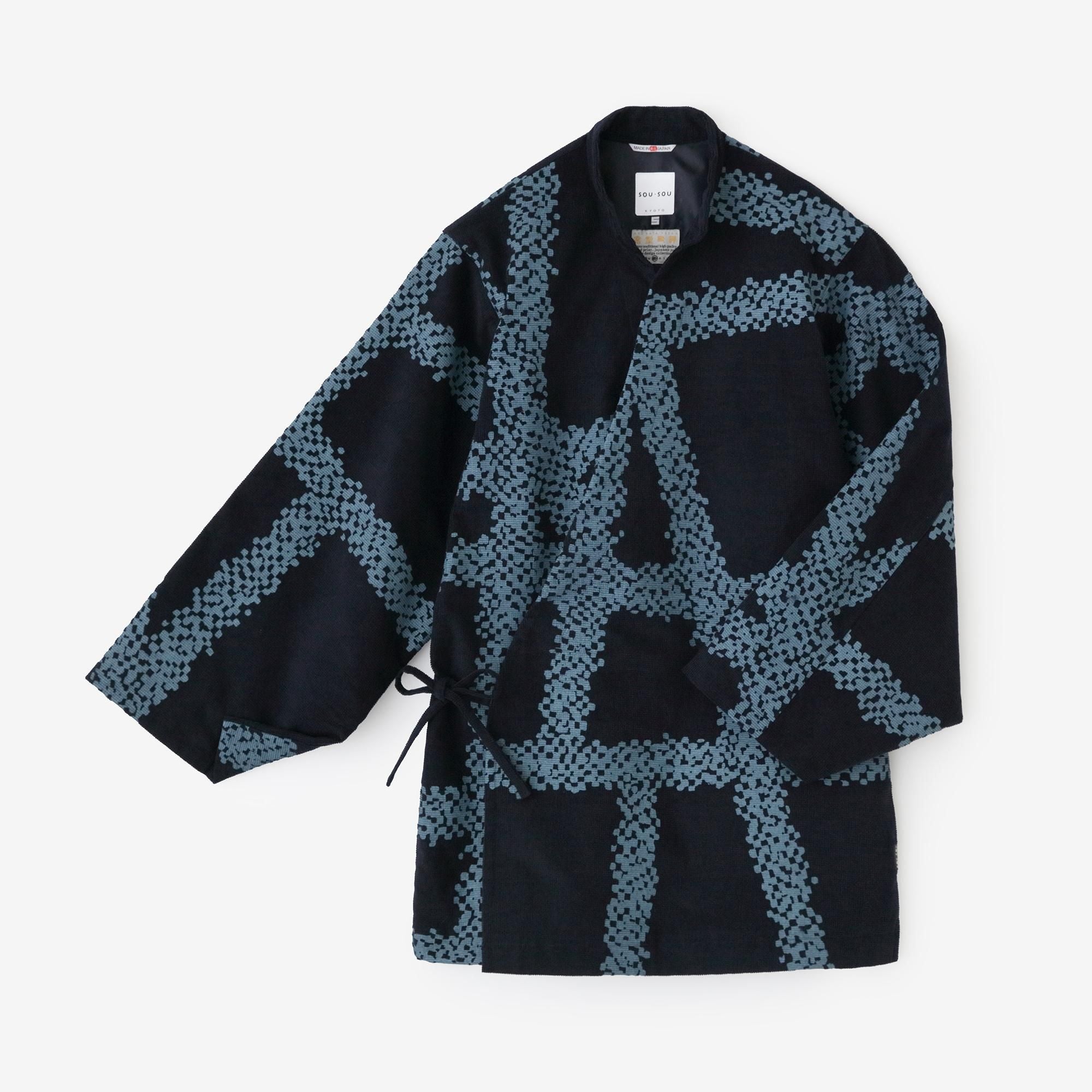 伊勢木綿 20/20 麻混 手柄作務衣（たかみさむえ）／濡羽色（ぬればいろ）