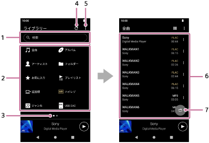 W.ミュージックのライブラリー画面の使いかた | 使いかた | NW-ZX707