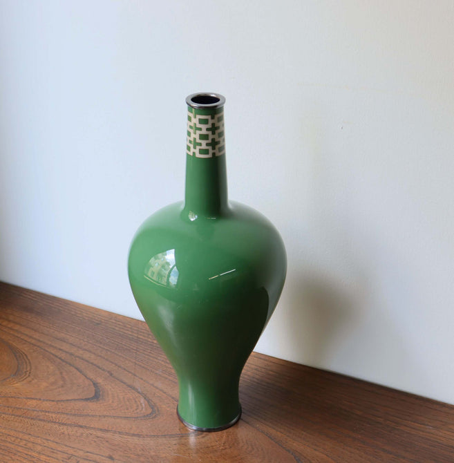 七寶緑釉抽象文花瓶 安藤七宝店謹製 [k0431] Cloisonne green glazed