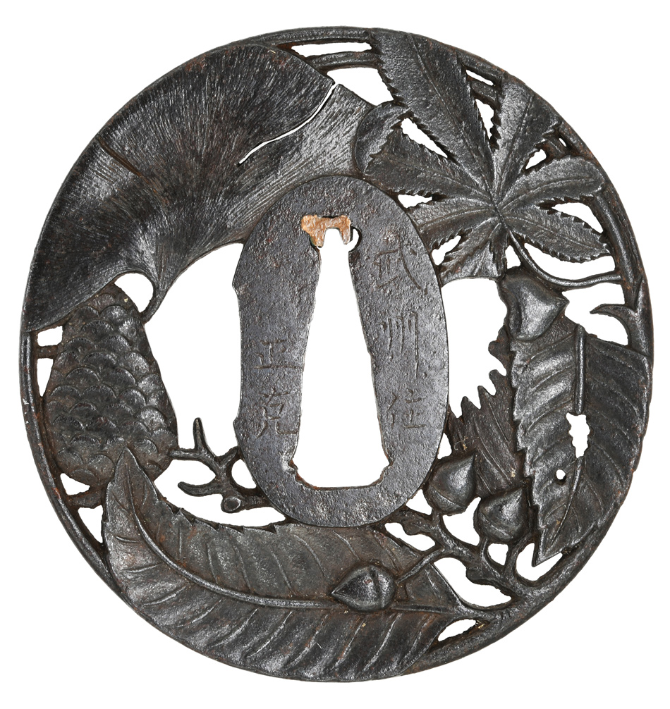 在銘 会津住正阿弥鍔 縦82mm横80mm厚さ5mm 時代物 刀装具 【公式通販】