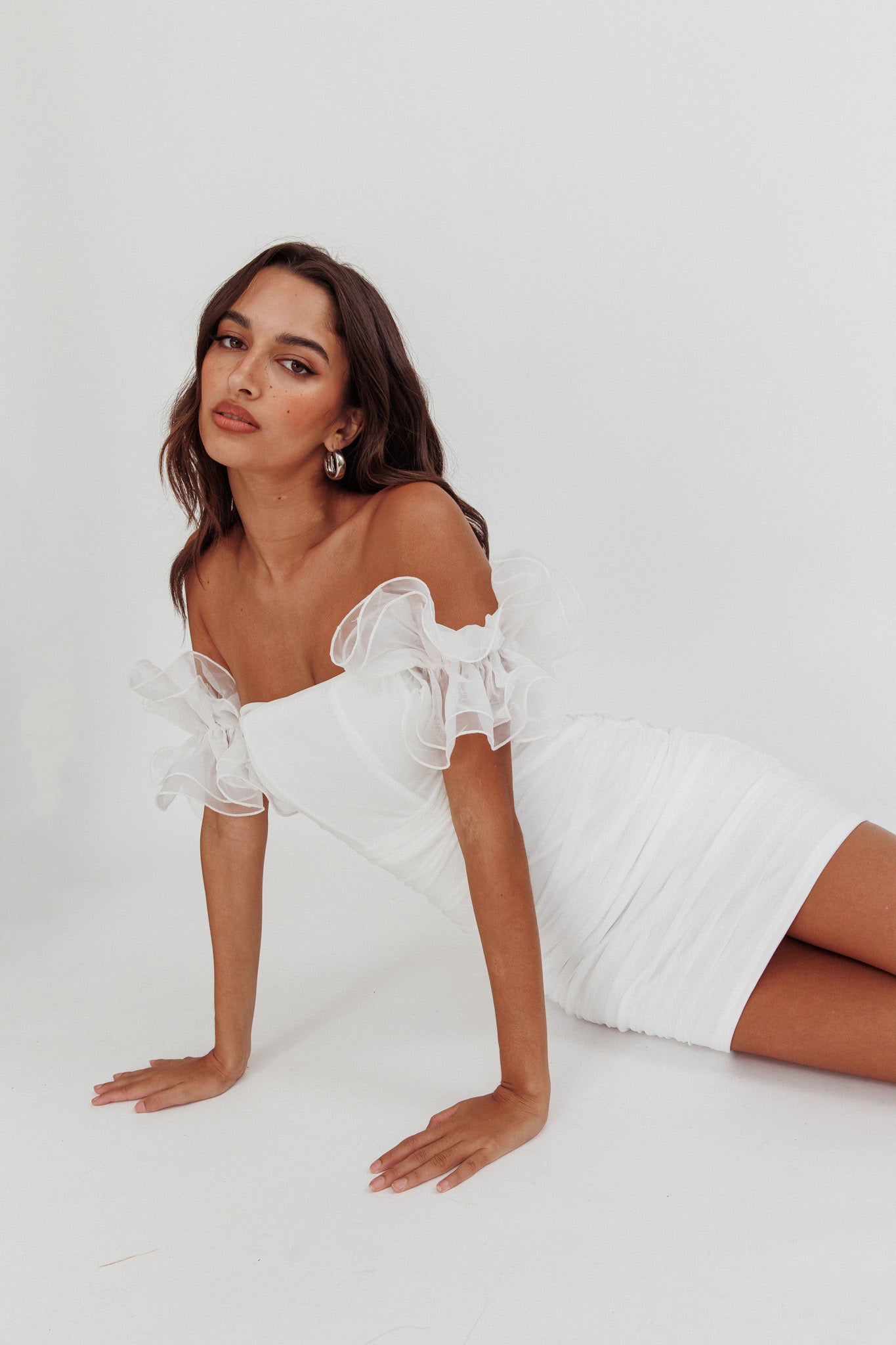 Shop the Star Dust Off-Shoulder Frill Sleeve Mini Dress White