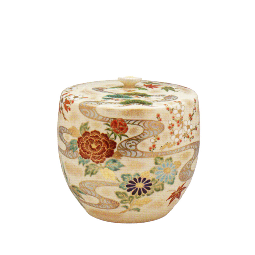 茶道具 水指（水差・みずさし） 京焼 色絵 四季草花 水指 中村 秋峰