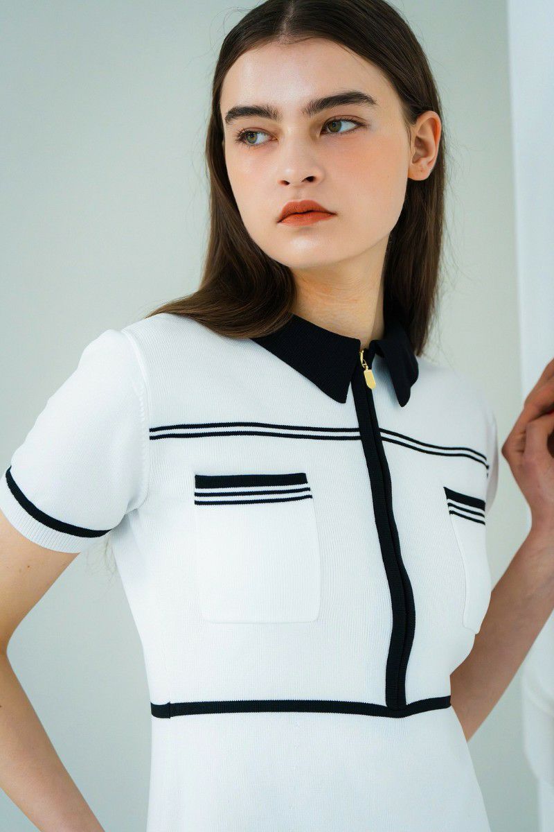 zip bicolor knit dress – shéller / シェリエ