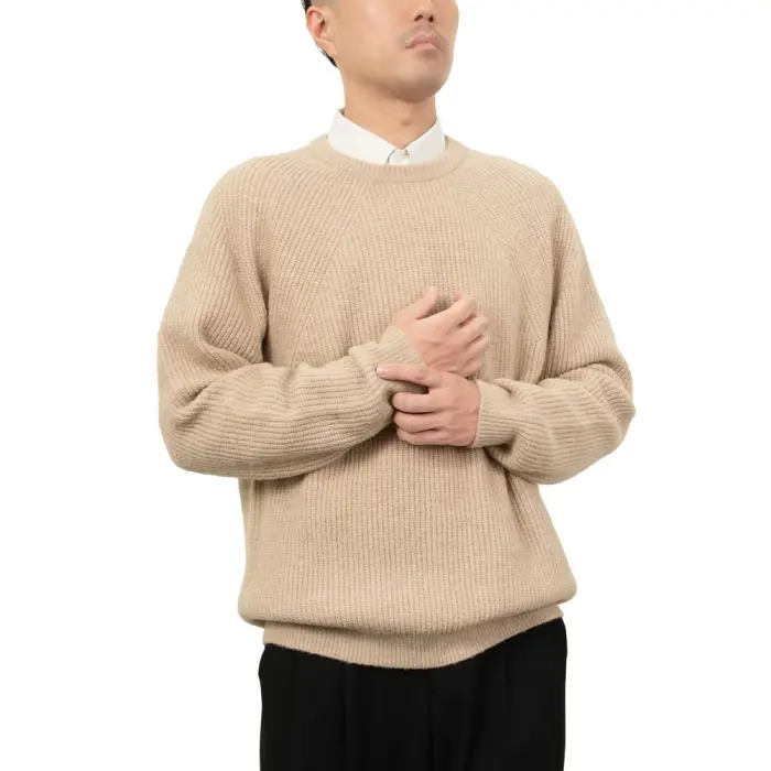 ニット セーター 長袖 クルーネック カジュアル ベージュ 秋冬 無地