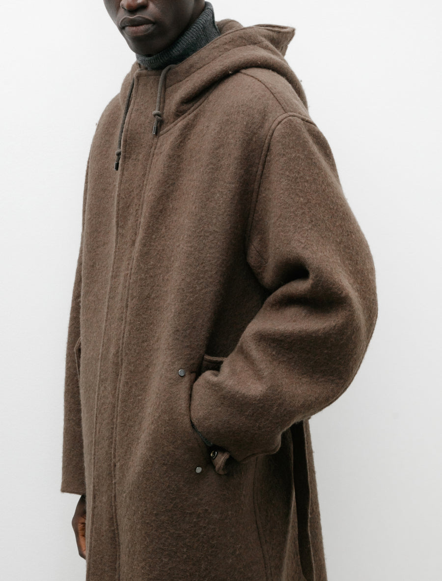Auralee Brushed Alpaca Wool Melton Hooded Coat Dark Olive – Neighbour