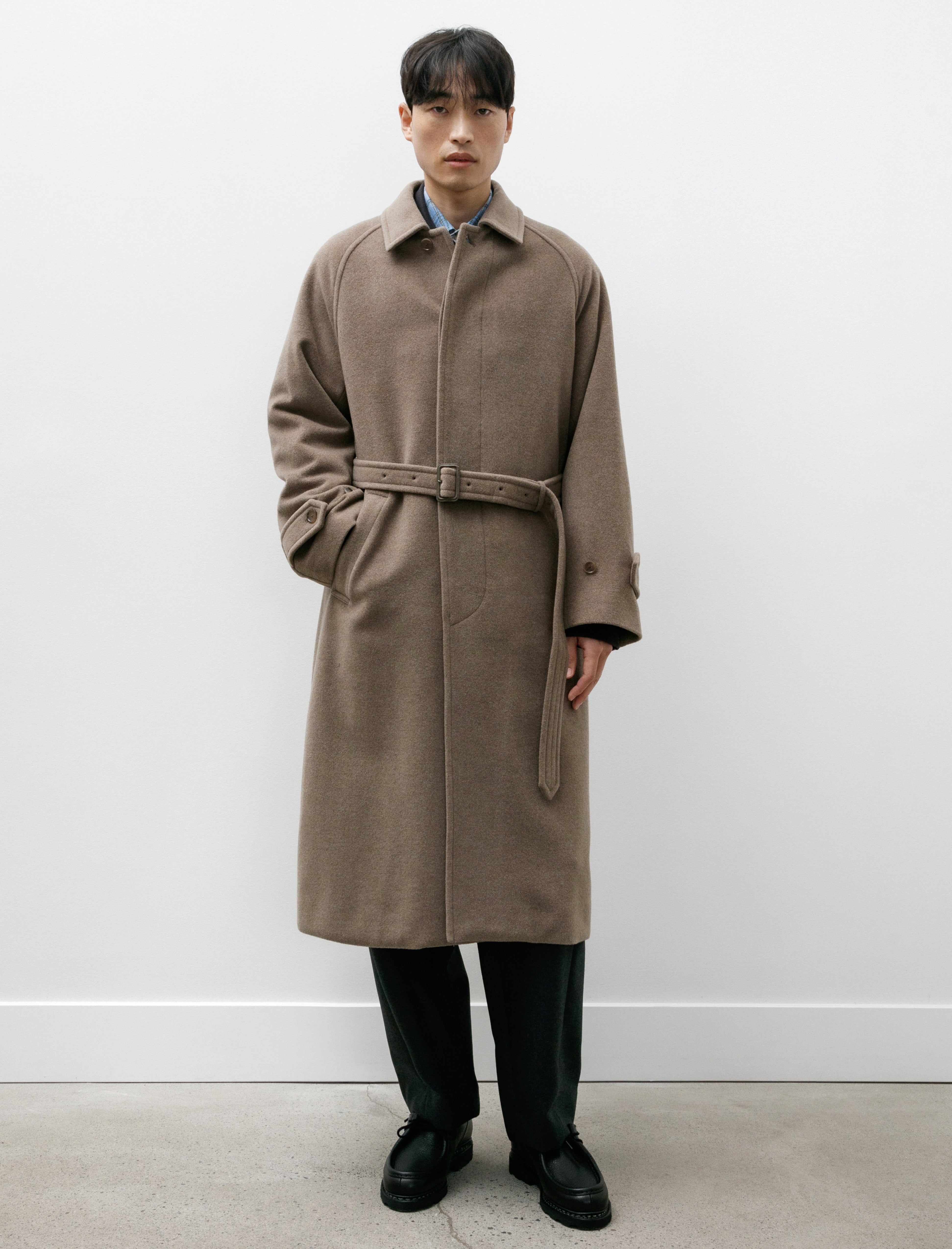 Auralee Super Fine Mosser Wool Cotton Soutien Coat Khaki Beige
