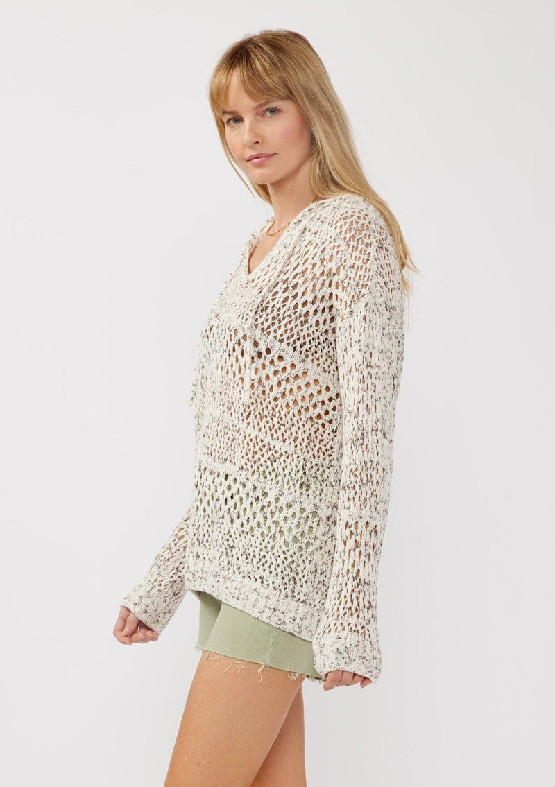 Women's Speckled Knit Ivory Crochet Hoodie | LOVESTITCH
