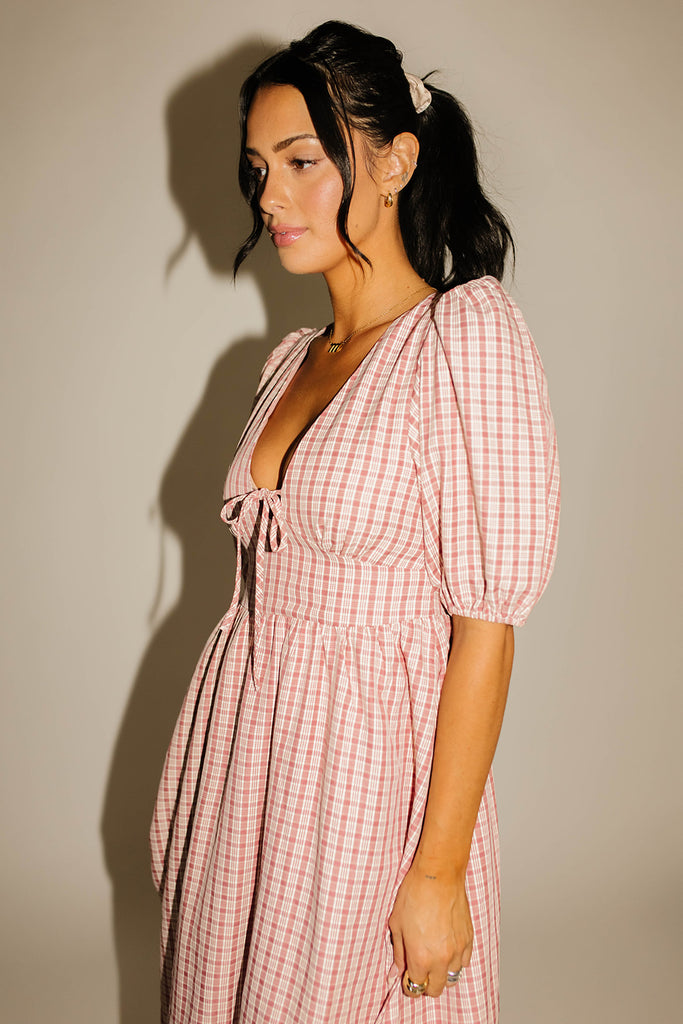 adeline midi dress // pink plaid *zoco exclusive* – shop zoco