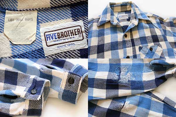 70s USA製 FIVE BROTHERファイブブラザー ブロックチェック コットン
