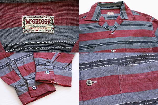 50s USA製 McGREGORマクレガー ボーダー 織り柄 レーヨン オープン