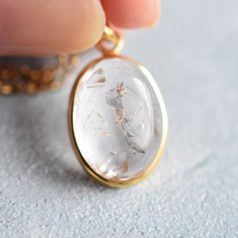 1点もの・C】希少石！ 水入り水晶(クリスタル） サージカルステンレス