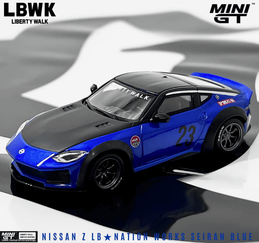 1/64スケール MINI GT「Nissan Z☆LB NATION WORKS」(Seiran Blue/LBWK