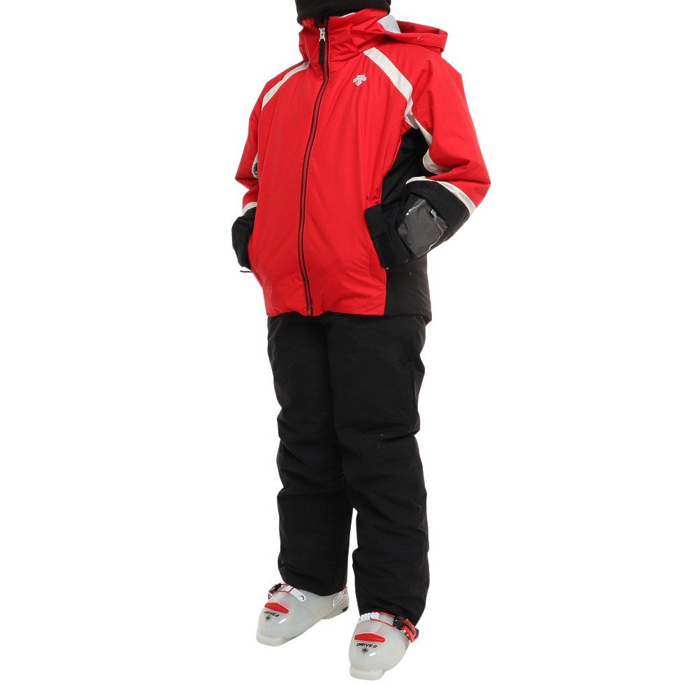 デサント ジュニアスキーウェア 上下セット 赤/黒 フード付き160