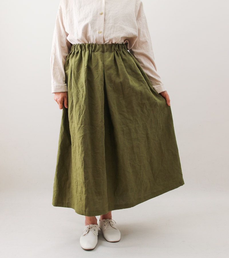 寸法図【NO.303】中心タックのゴムギャザースカート＜スゴラク＞ [M便