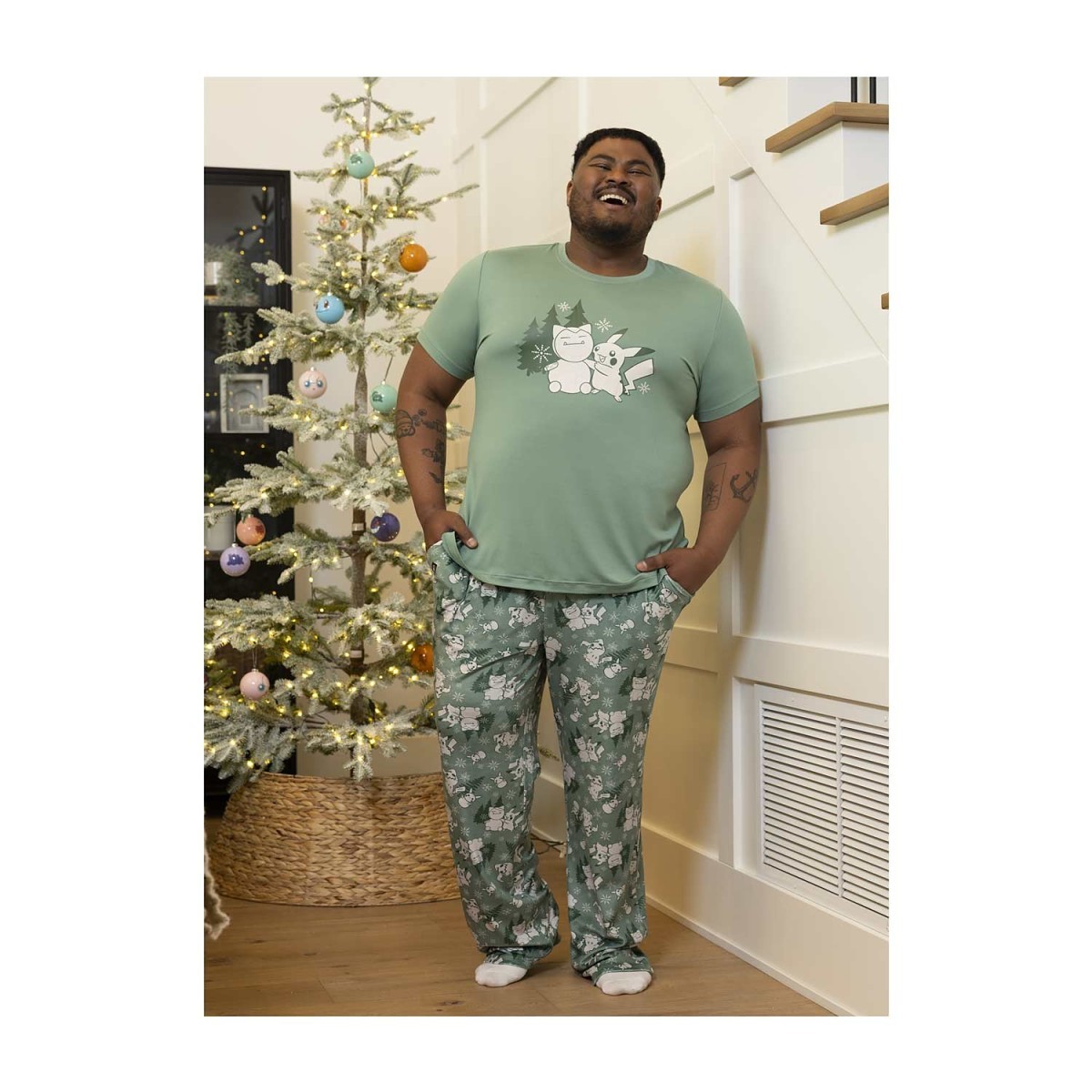 Pikachu & Mimikyu Pokémon Holiday Green Sleep Pants - Men