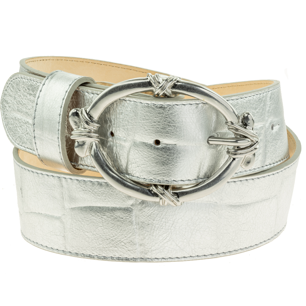 40mm Silver Croc Belt - Peachy Belts
