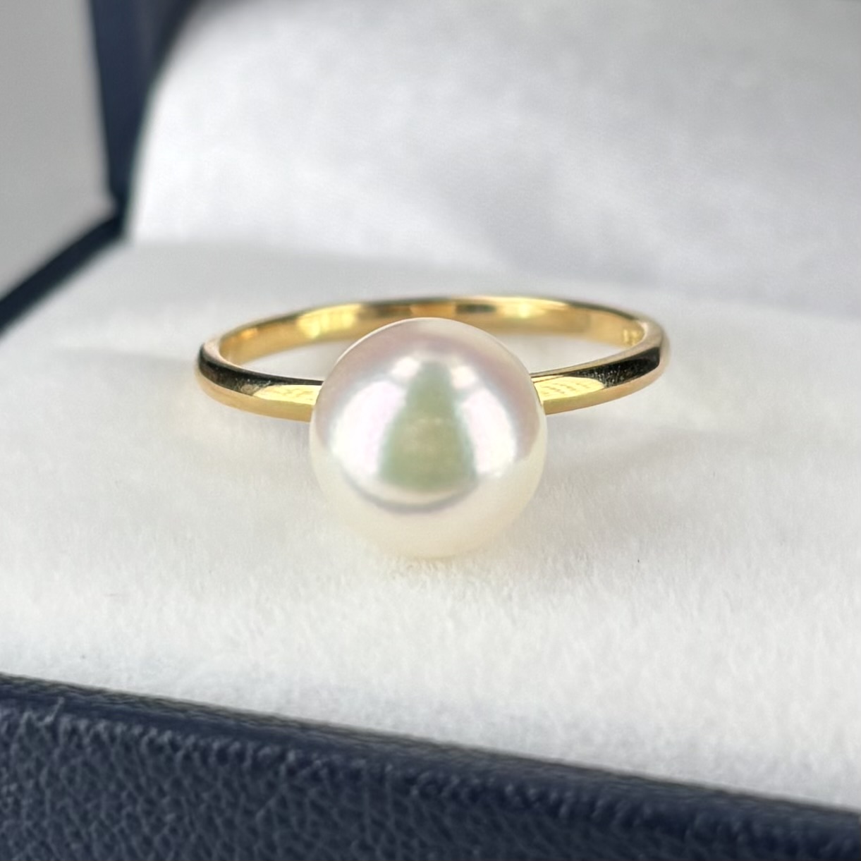 アコヤ真珠 パールリング 8-8.5mm ホワイト ラウンド K18YG 12号