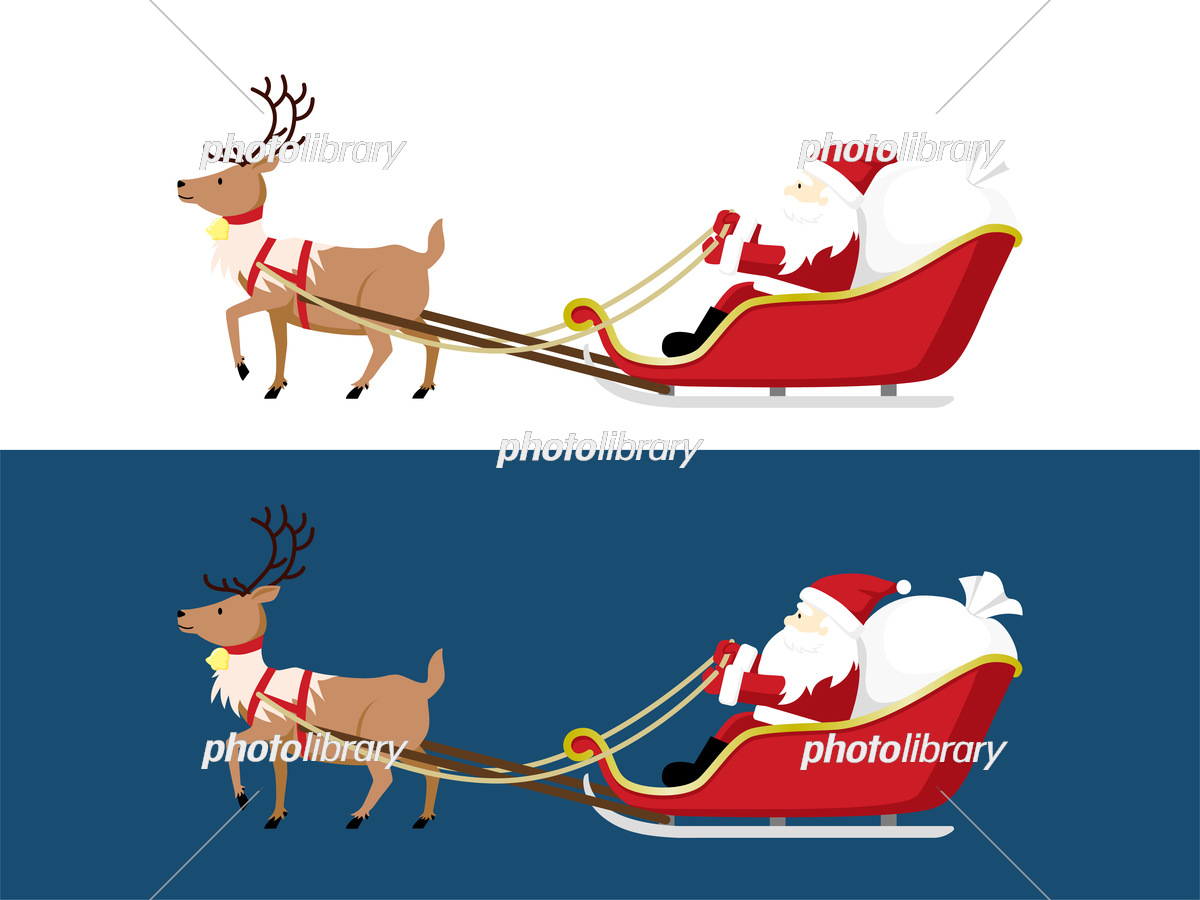 歩いているトナカイが引くソリに乗ったサンタクロース クリスマスの