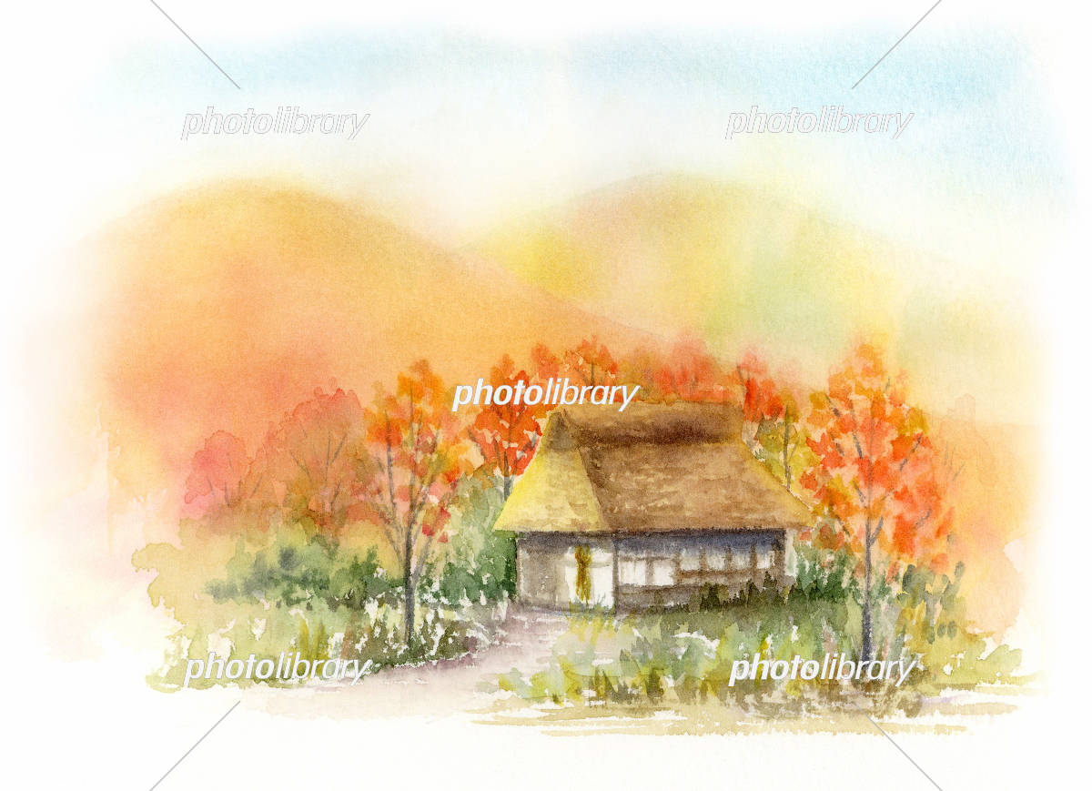 田舎の景色 秋 水彩画 イラスト素材 [6091882] - フォトライブラリー