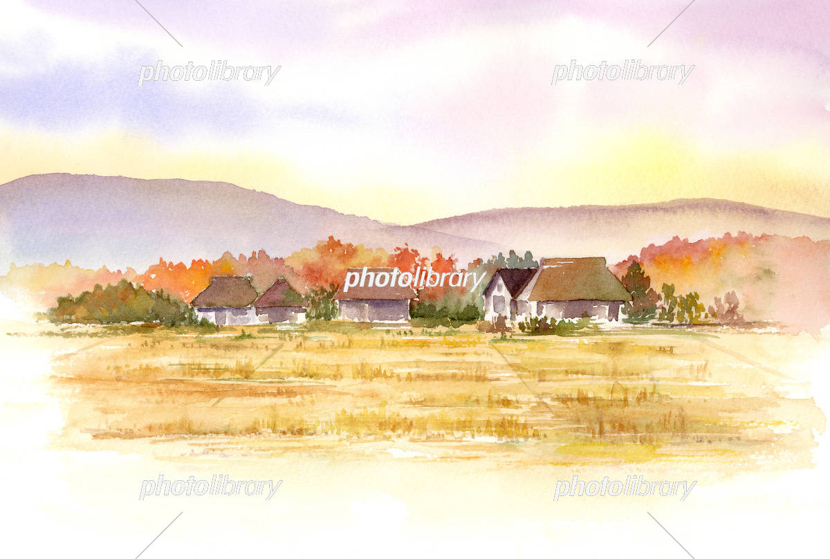 秋の田園風景 水彩画 イラスト素材 [6091888] - フォトライブラリー