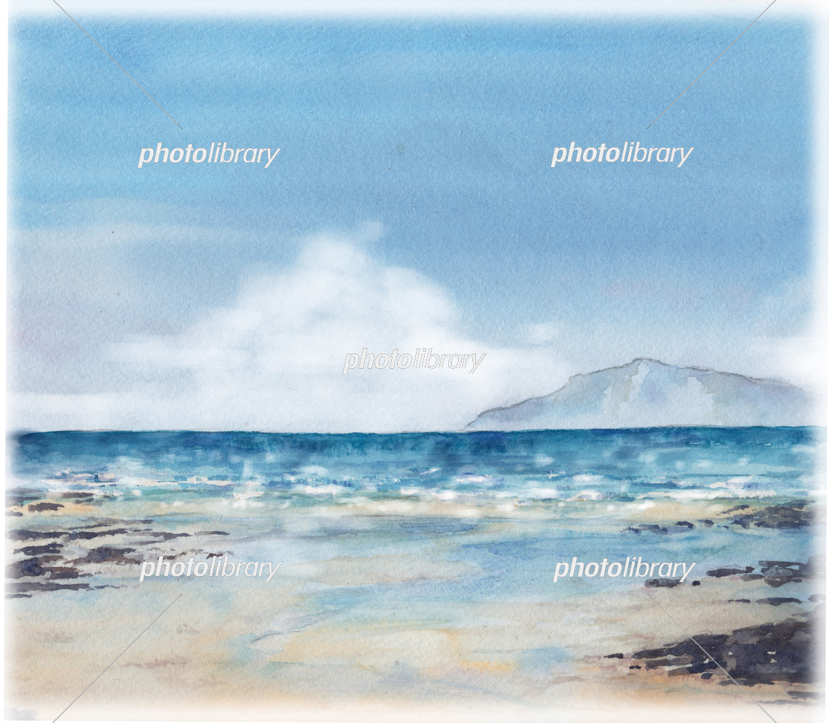 海の風景 水彩画 イラスト素材 [6730358] - フォトライブラリー