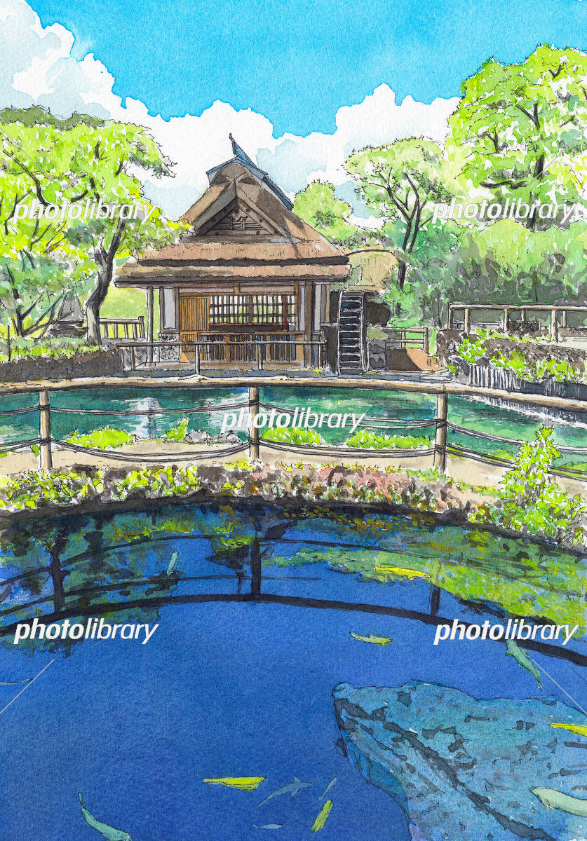 水彩画 忍野八海 イラスト素材 [5349410] - フォトライブラリー