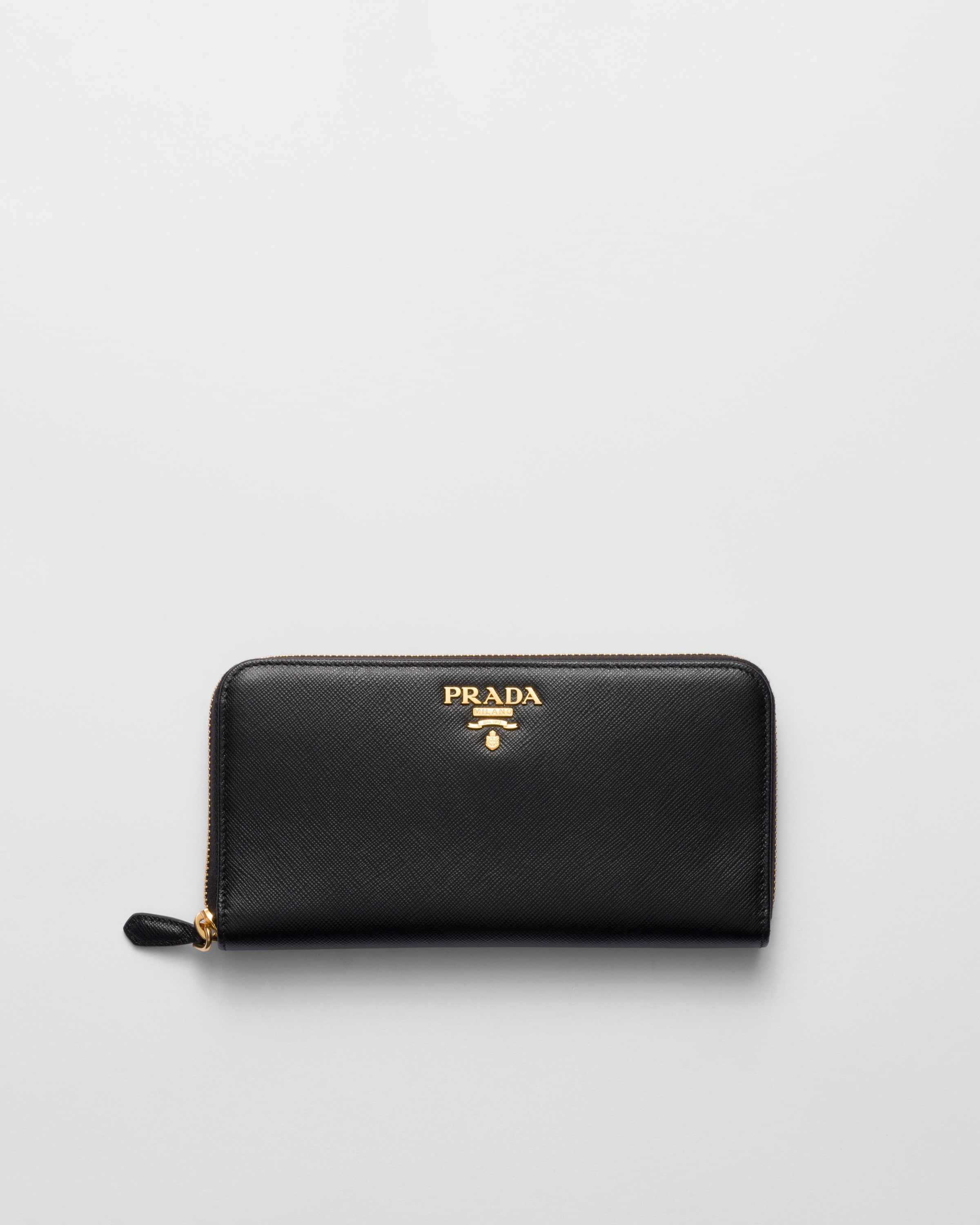 ブラック サフィアーノレザー ジップアラウンド長財布 | PRADA