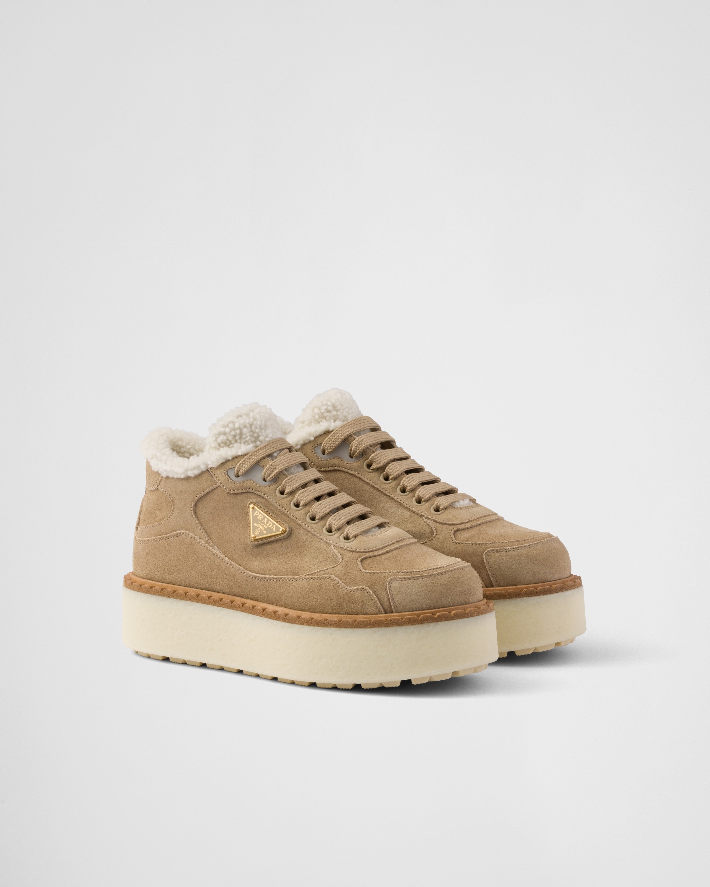 Ecru Suede Mid-top Sneakers | PRADA
