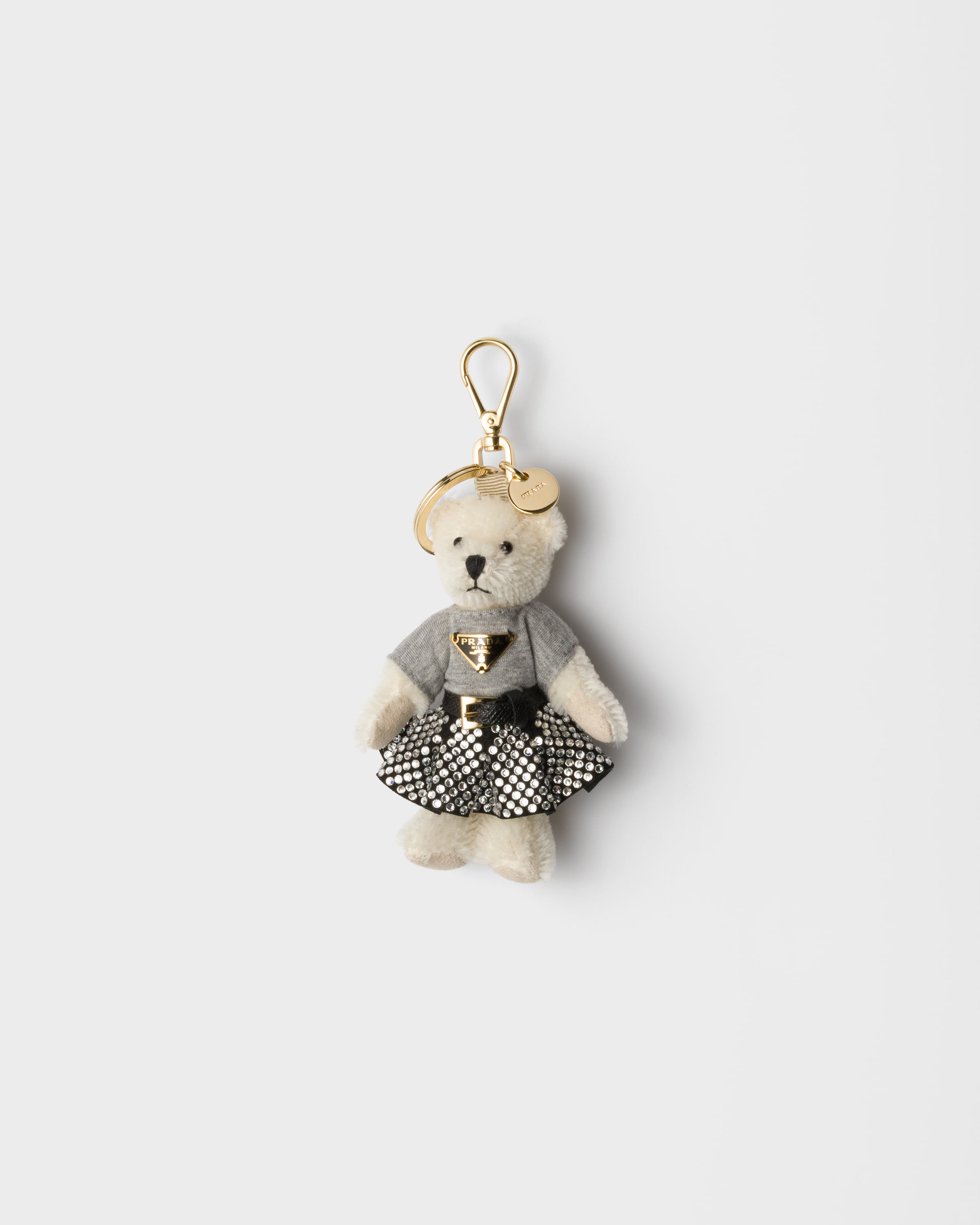 White/crystal Teddy Keychain Charm | PRADA