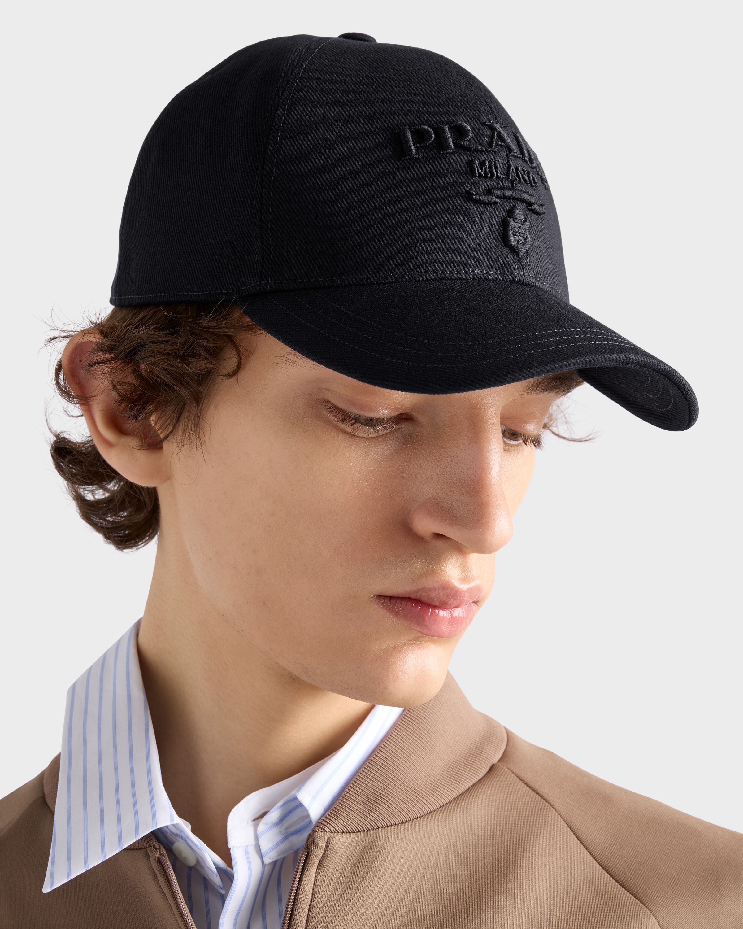 ブラック ドリル ベースボールキャップ | PRADA