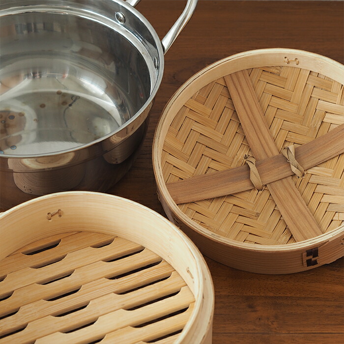 かごや 杉 中華せいろ 18cm 2段 ステンレス鍋付セット | 食器と料理