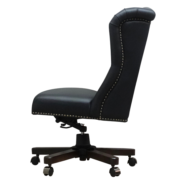 ブラックPUレザーチェスターフィールドウイングバックチェア VINCENT