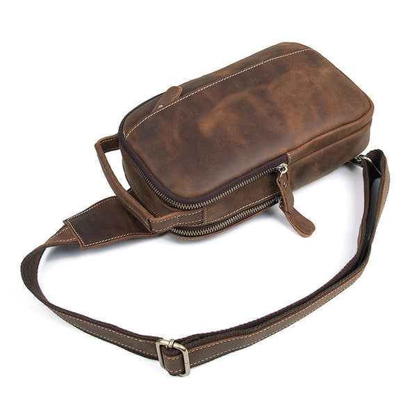 Vintage Crazy Horse Leather Fanny Pack, Chest Pack, Full Grain