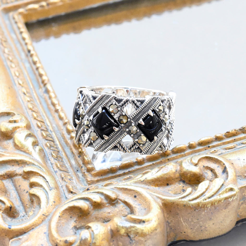 ヴィンテージ メキシカンシルバー925 オニキス ブレスレット31.5g