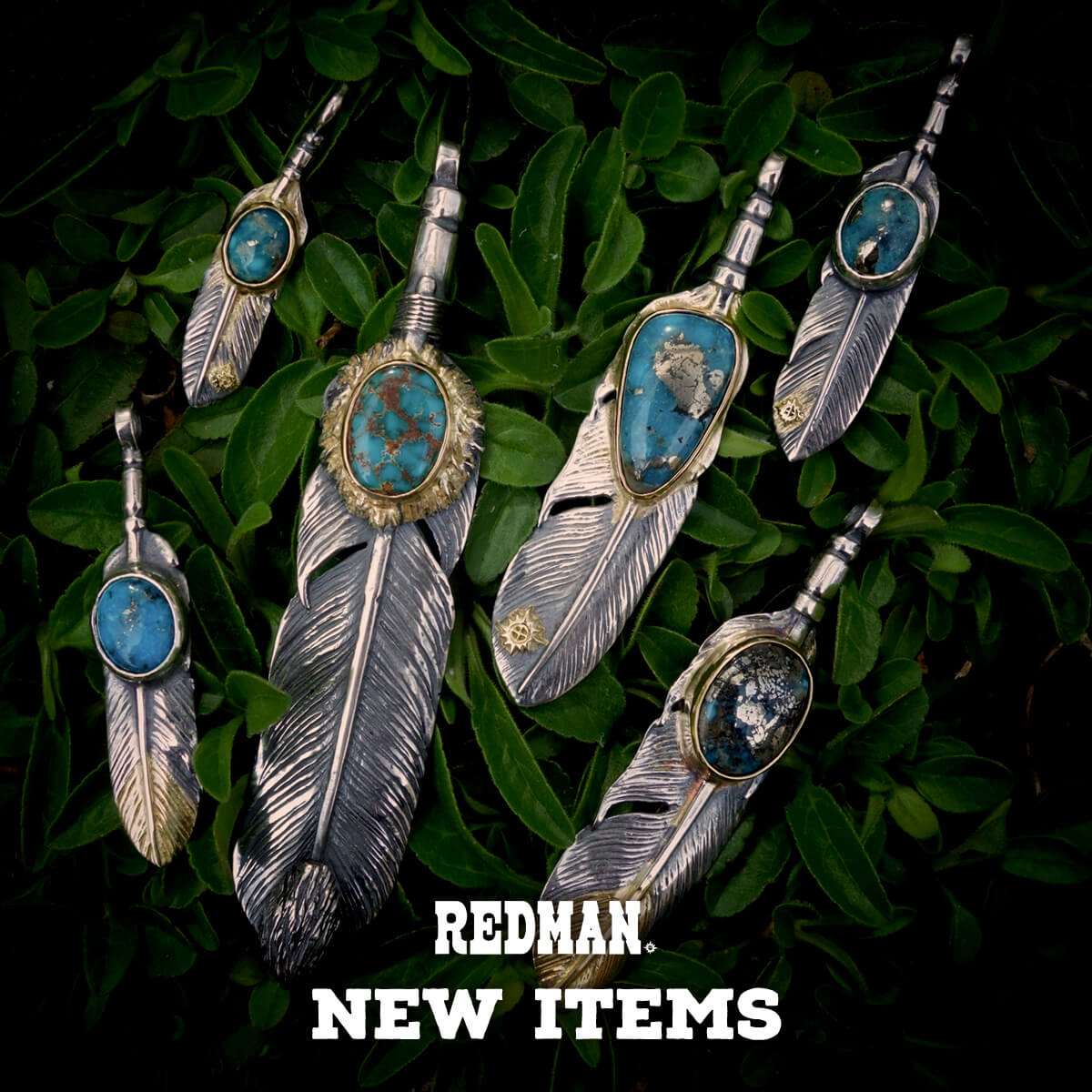 REDMAN 先金ターコイズフェザー REDMAN ターコイズ付き先金中フェザー ネックレス 未使用品 - メルカリ