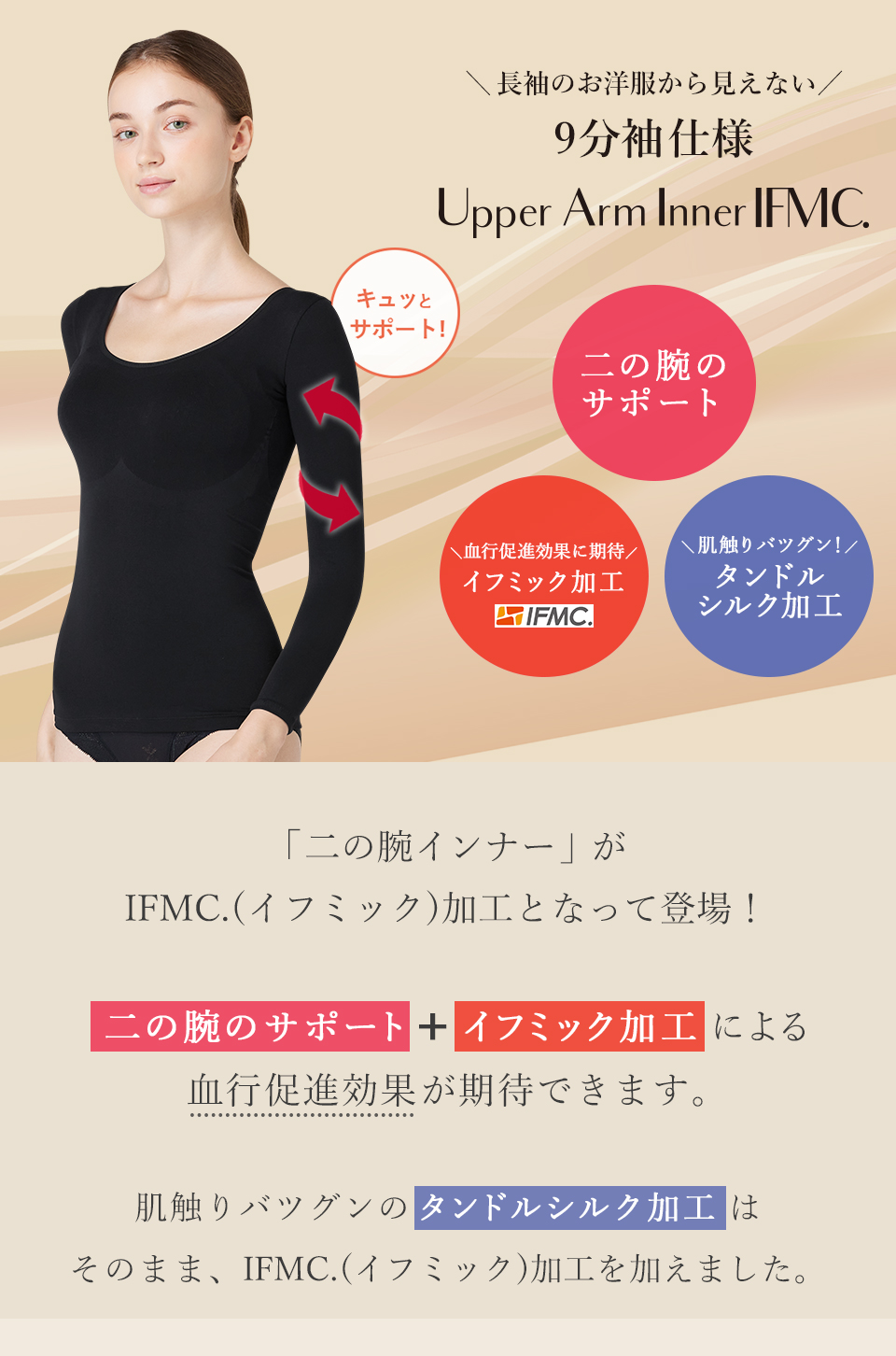 楽天市場】二の腕インナー 9分袖 IFMC. 9分袖 九分袖 IFMC イフミック