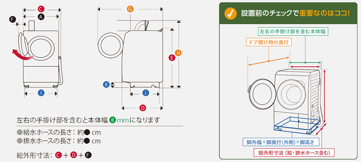 洗濯機の寸法・設置・搬入について | Panasonic Store Plus 楽天市場店