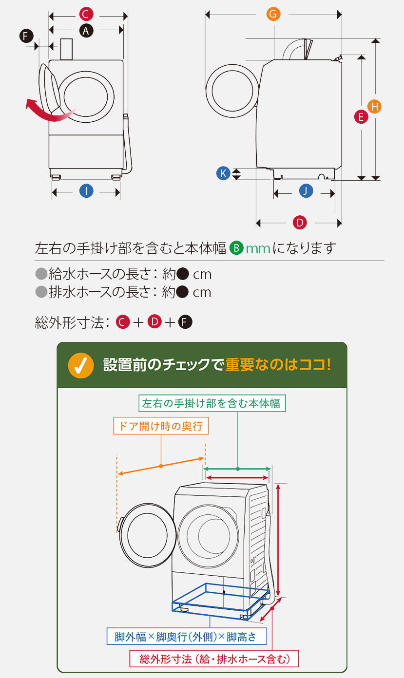 洗濯機の寸法・設置・搬入について | Panasonic Store Plus 楽天市場店