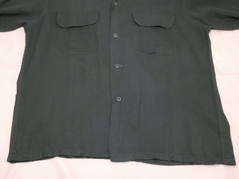 40s 50s ARROW BLANK PLAIN GREEN RAYON GABARDINE SQUARE SHIRT with