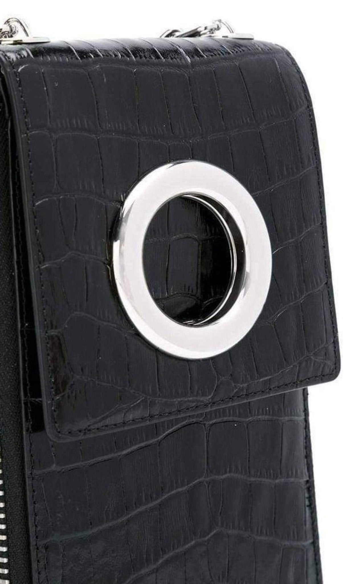 Alexander Wang Black Shoulder Wallet Crocodile Embossed Leather