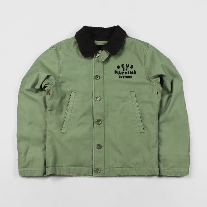 Deus Ex Machina Mens Deck Jacket Army Green Motorcycle Workwear