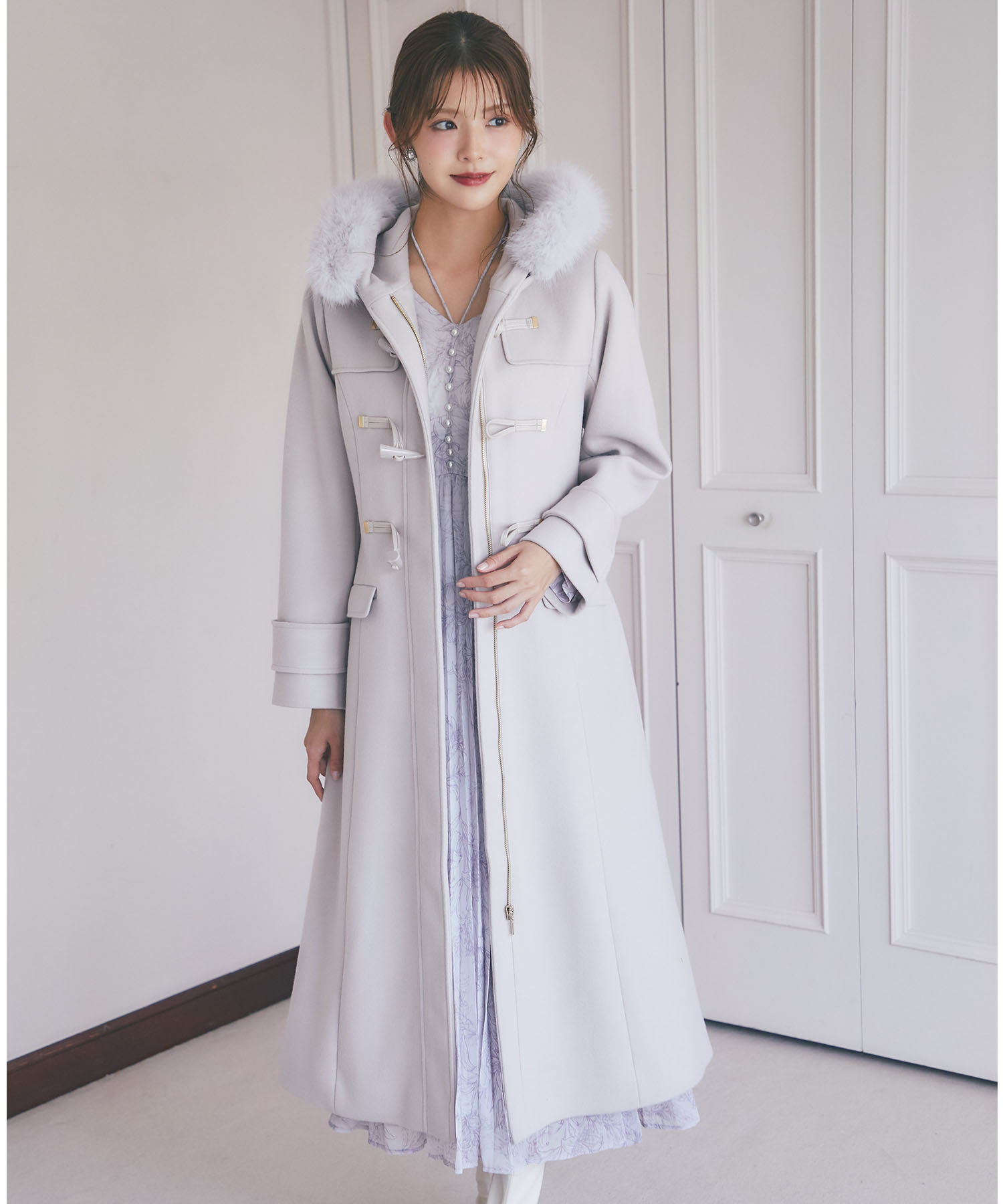 取り外し可能なファー付きフィット＆フレアシルエットダッフルコート